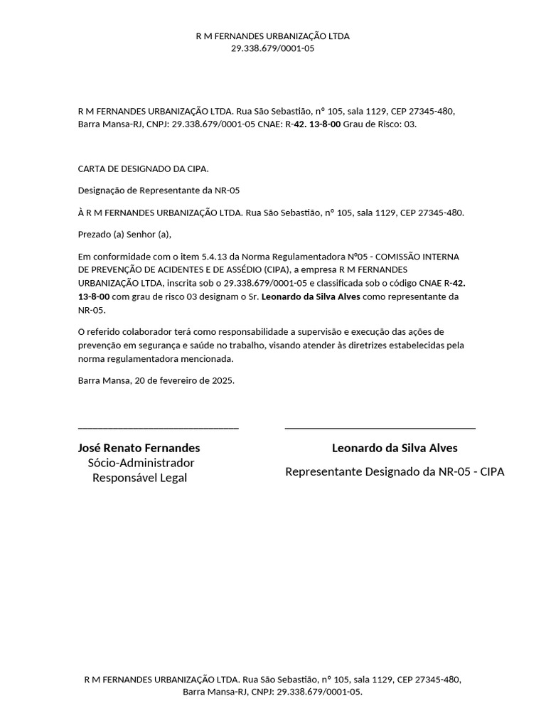 Carta de Designação CIPA 2024 | PDF