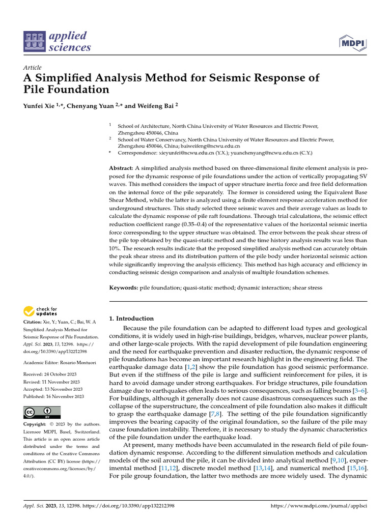 A Simplified Analysis Method For Seismic Response Of Pile Foundation