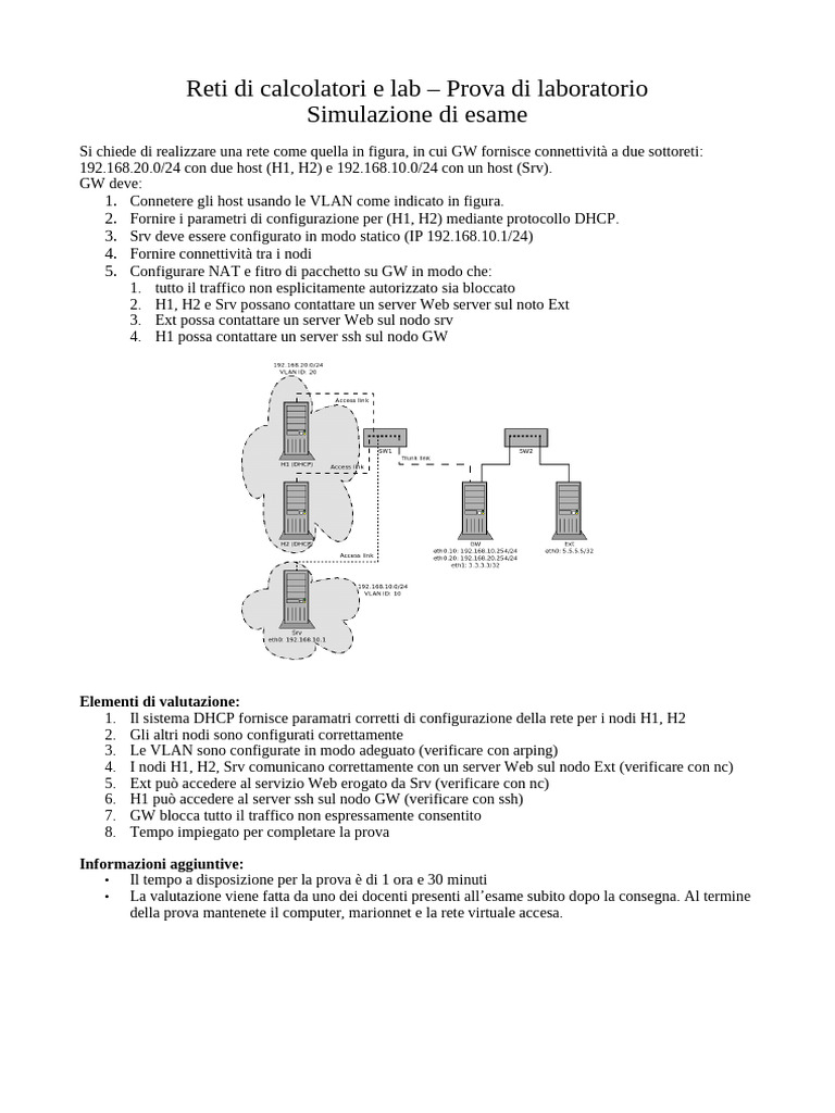 Simulazione Esame Configurazione Rete 2 | PDF