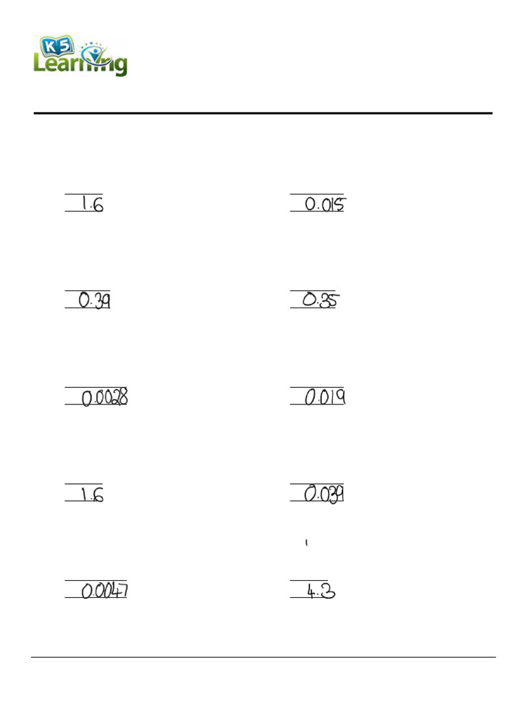 Grade 6 Decimal Addition Worksheet | PDF