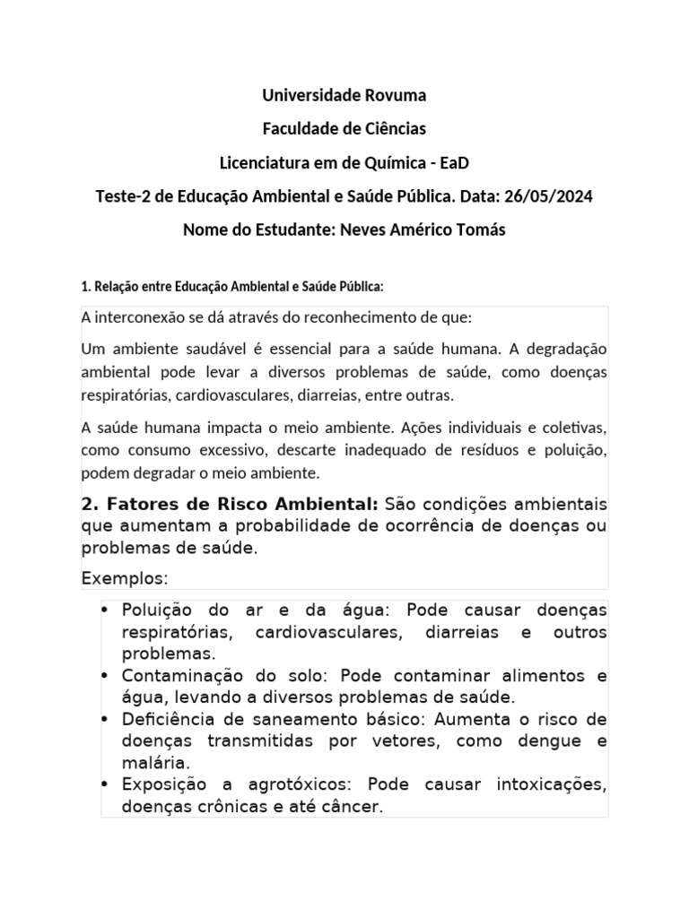 Educação Ambiental e Saúde Pública | PDF | Fator de risco | Ambiente ...