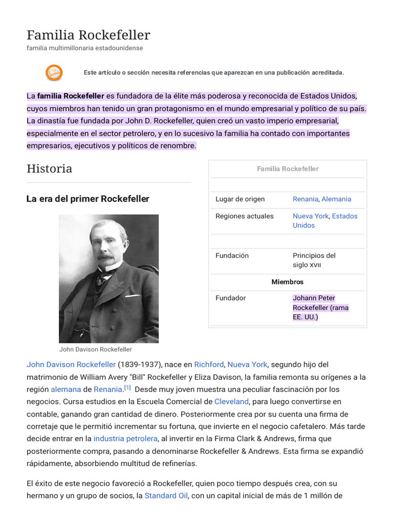 Historia de la familia Rockefeller | PDF | John D. Rockefeller ...