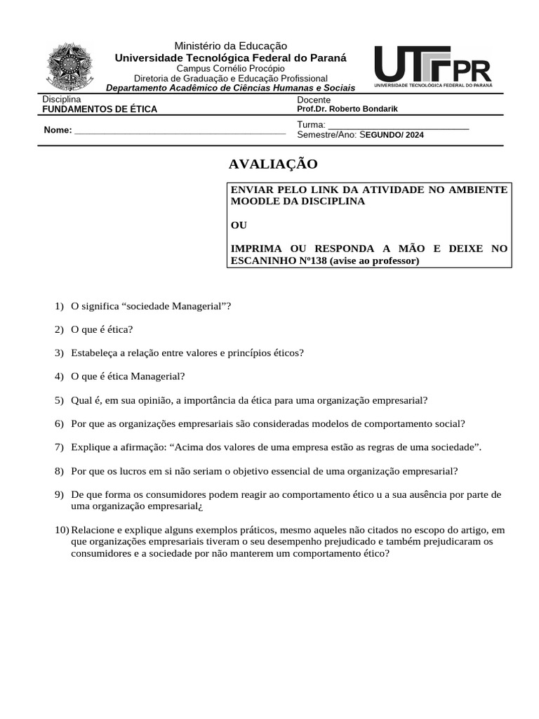 FDEt - Avaliação Segundo Semestre 2024 | PDF