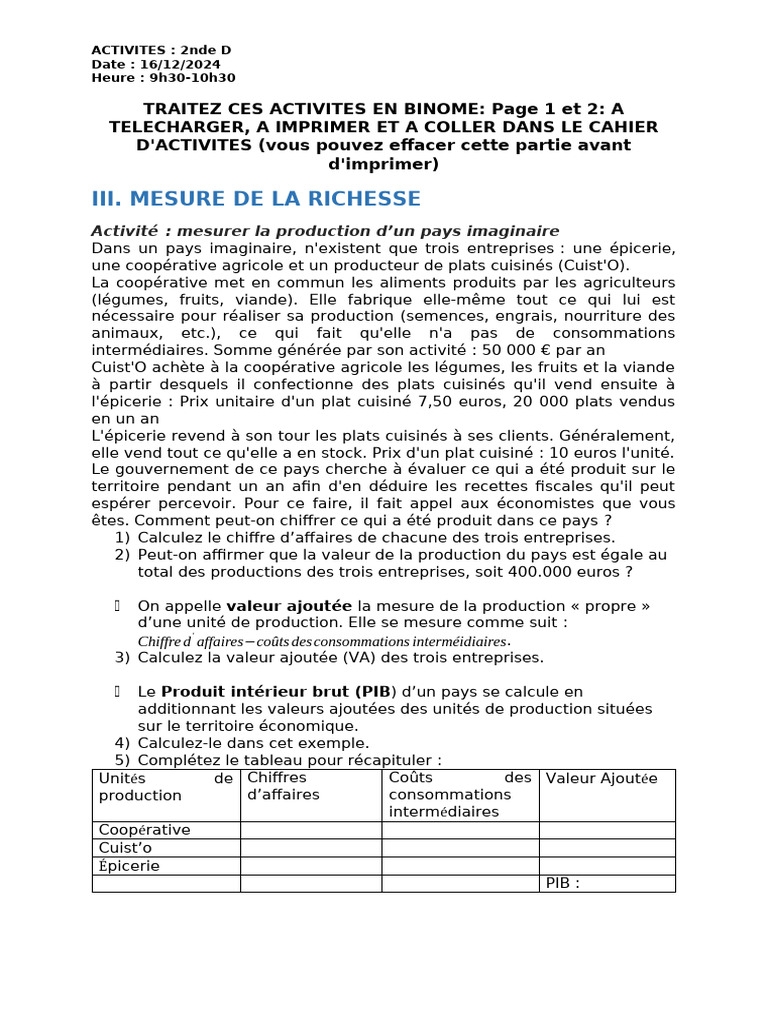 Mesure de la richesse d'un pays imaginaire | PDF | Produit intérieur ...