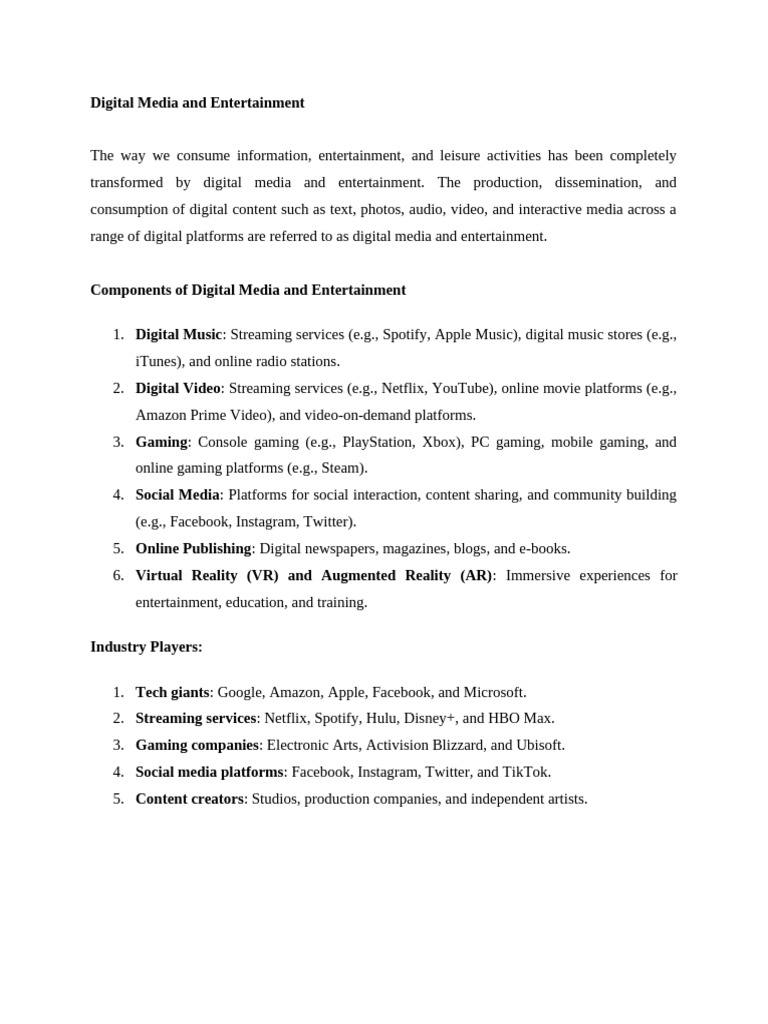 Overview of Digital Media & Entertainment | PDF