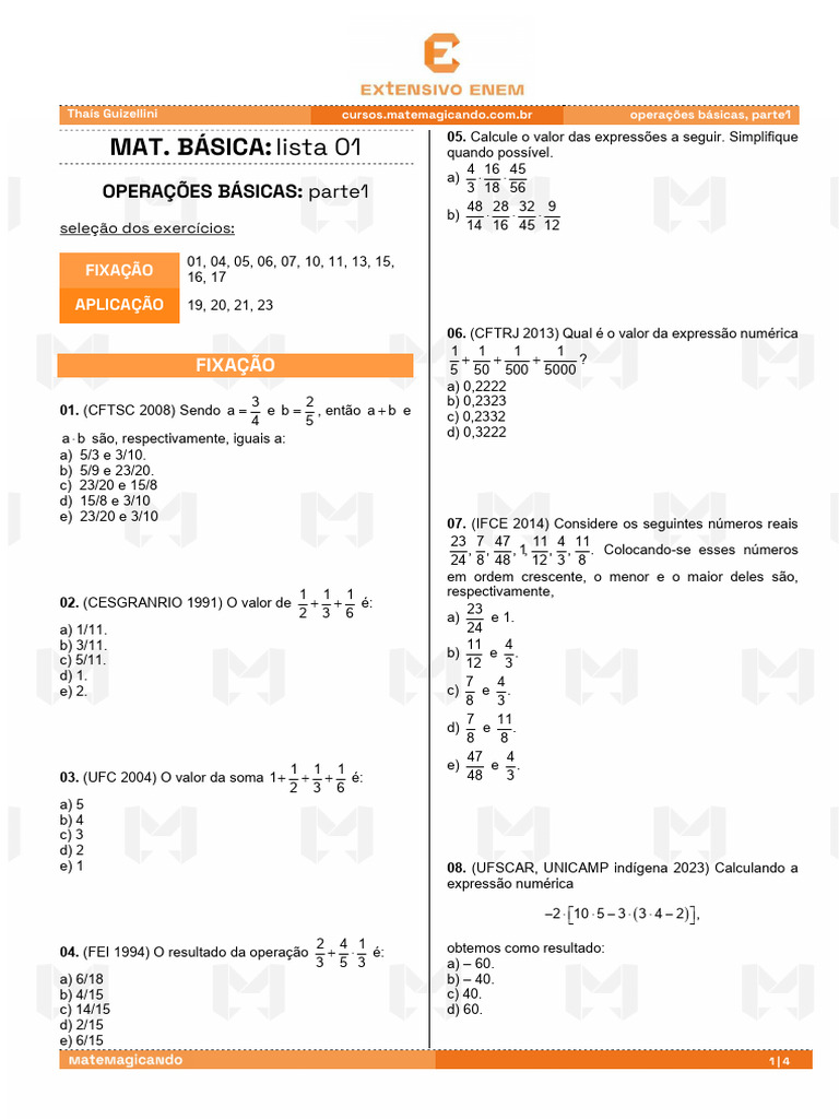 Exercícios de Matemática Básica ENEM 2025 | PDF | Chocolate