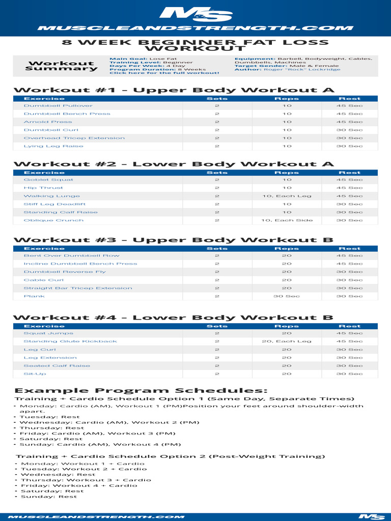 Beginner 8-Week Fat Loss Workout Plan | PDF | Management Of Obesity ...