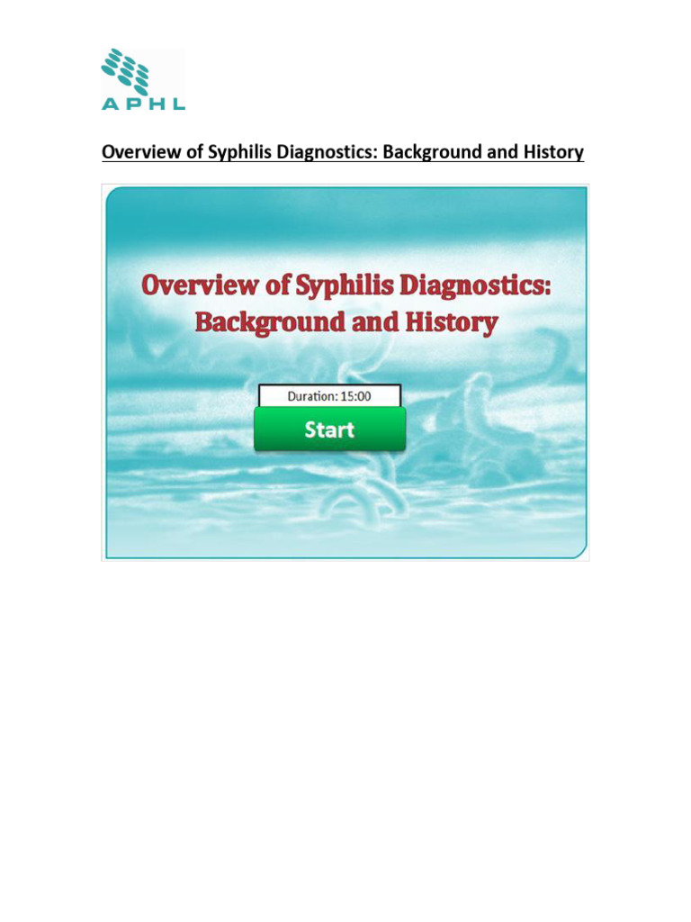 Syphilis Diagnostics: History & Challenges | PDF | Infection | Serology