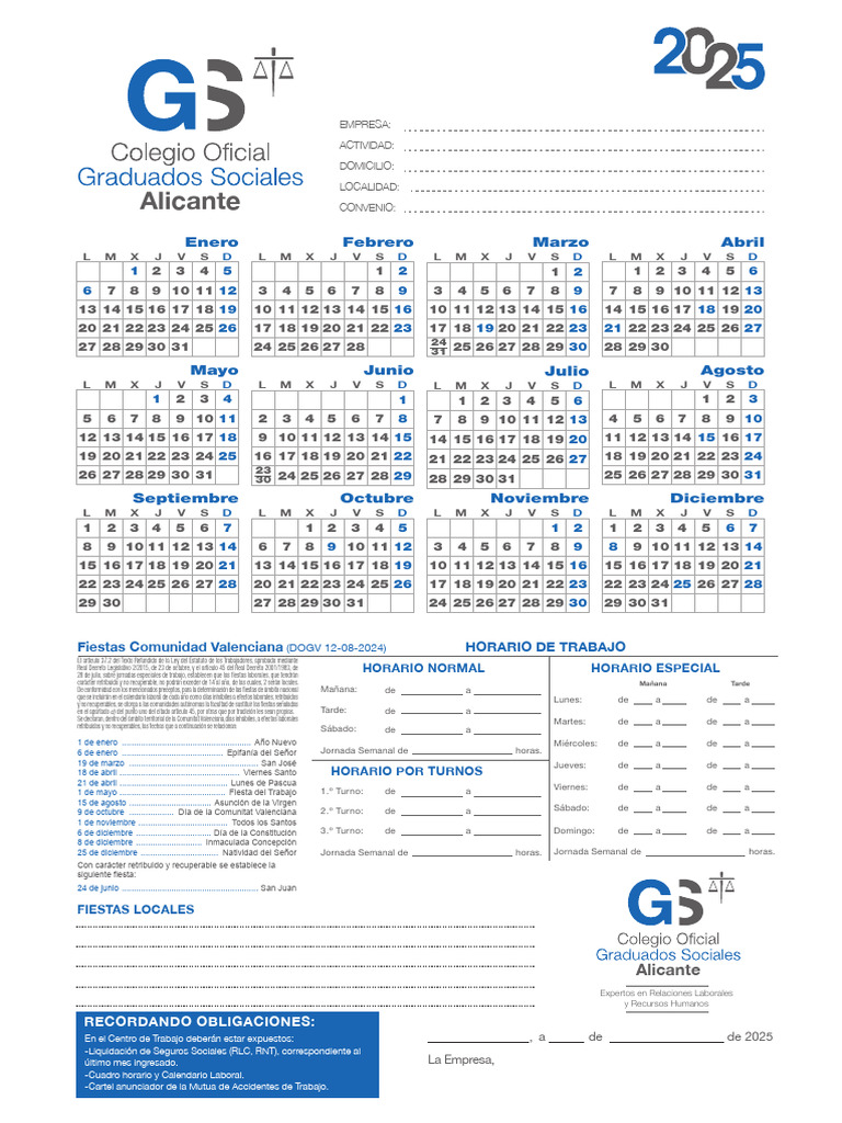 Calendario Laboral 2025 Comunidad Valenciana | PDF | Navidad | Días ...