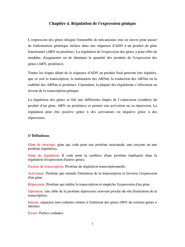 Régulation de l'expression génique | PDF | Gène | Opéron