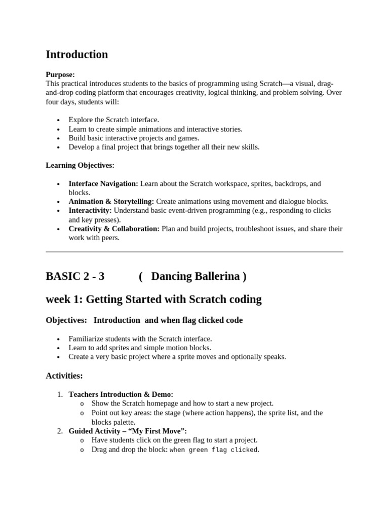 4 weeks mile stone on coding for basic 2 pdf scratch programming