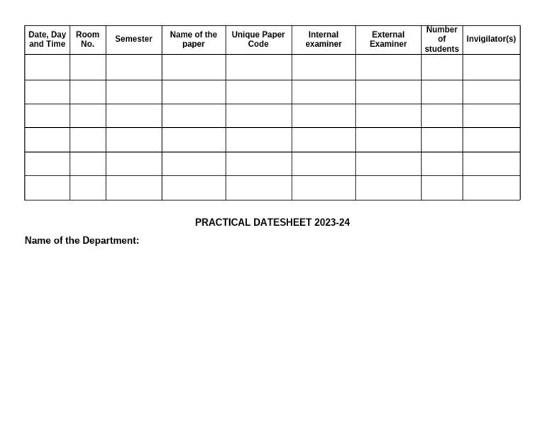 Practical Datesheet Template - 2023-24 1 | PDF