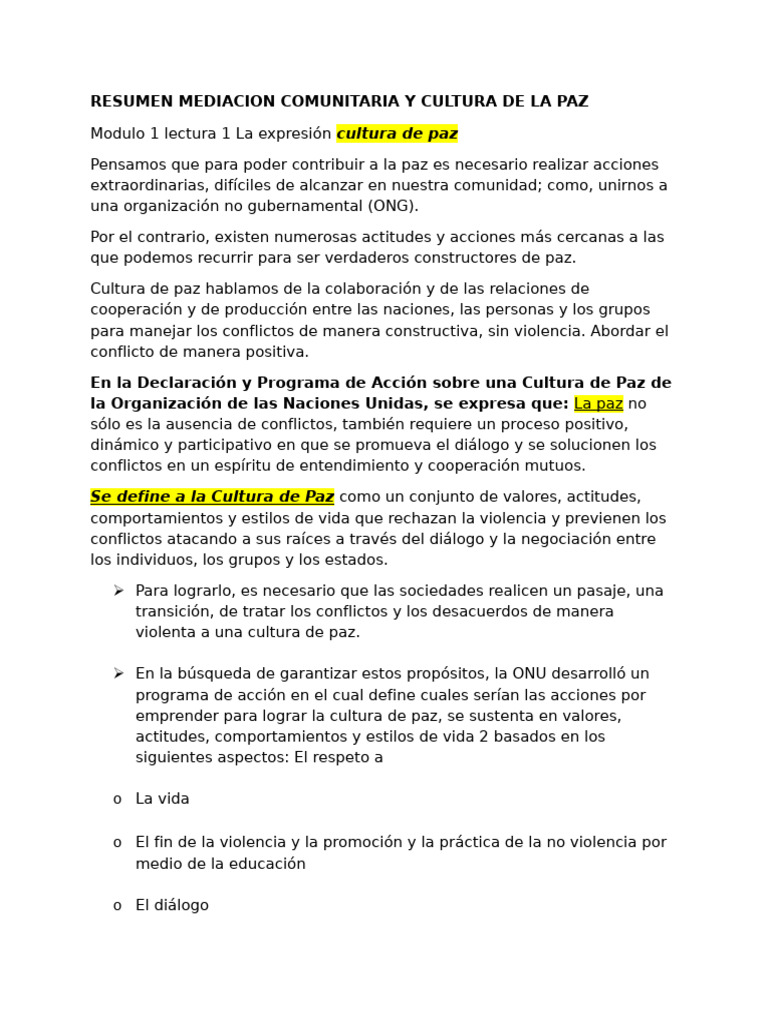 Mediación Comunitaria y Cultura de Paz | PDF | Paz | Comunidad