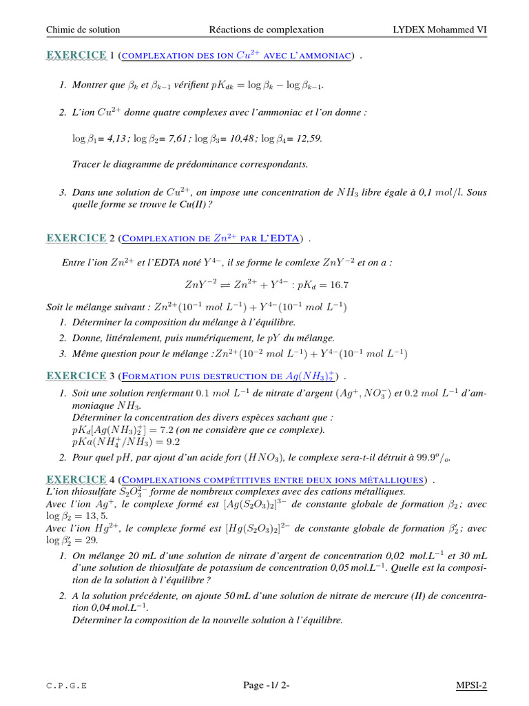 Réactions de complexation en chimie | PDF | Calcium | Ion