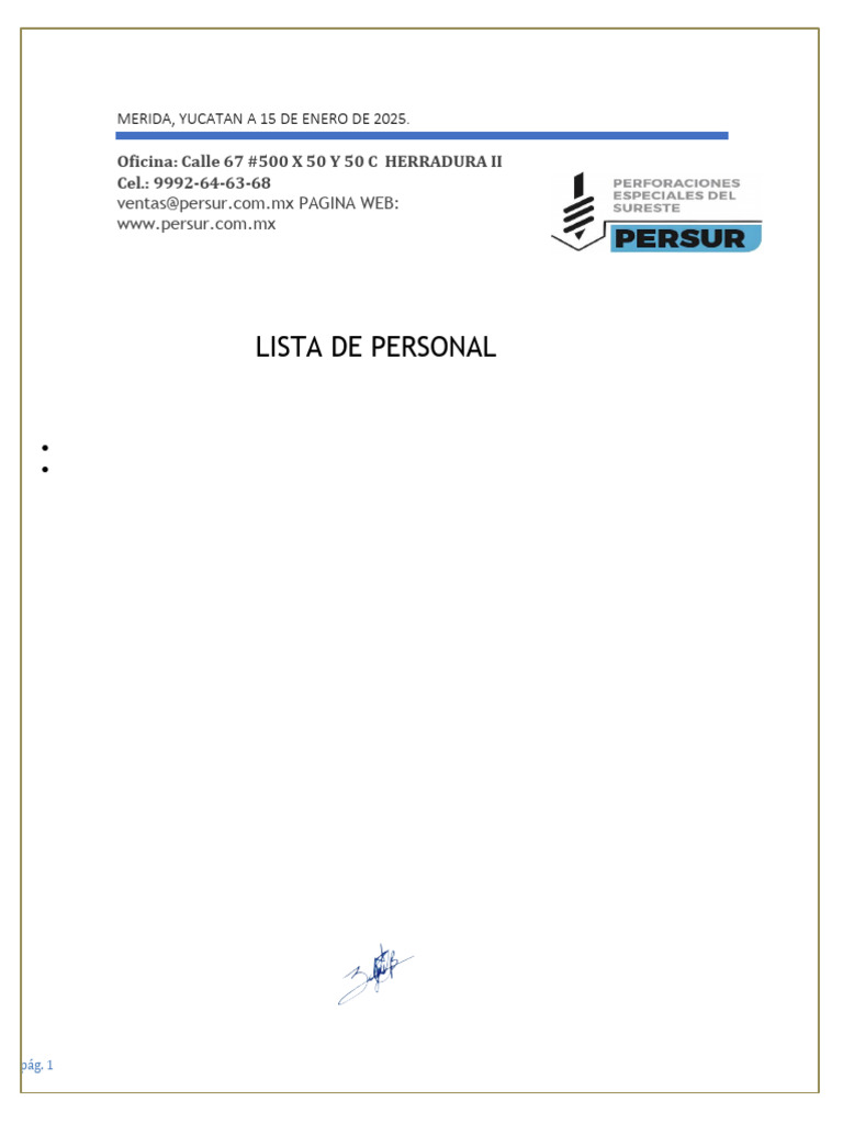 Lista de Personal de Persur 2025 | PDF