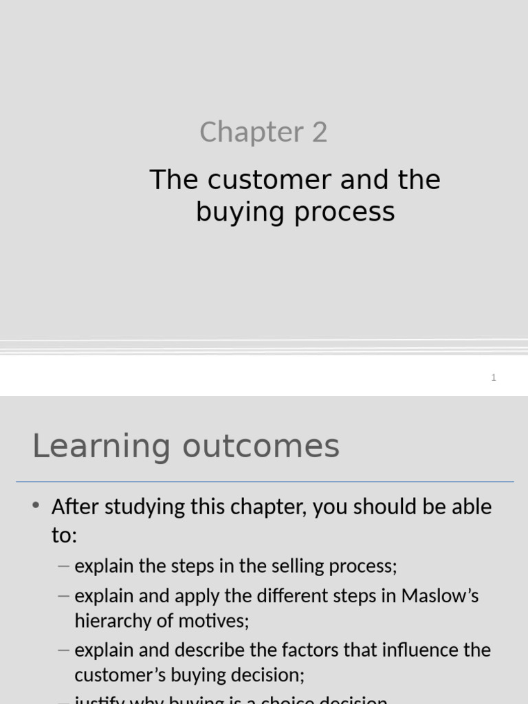 Chapter 2 - The Customer and The Buying Process - 5e | PDF | Motivation ...