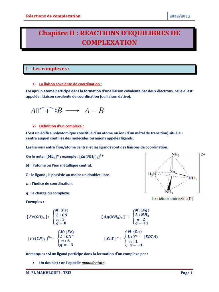 Réactions de Complexation et Équilibres | PDF | Complexe (chimie ...