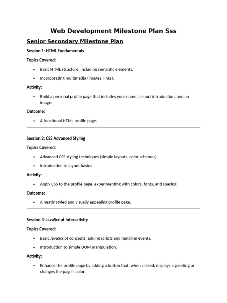Web Development Milestone Plan | PDF