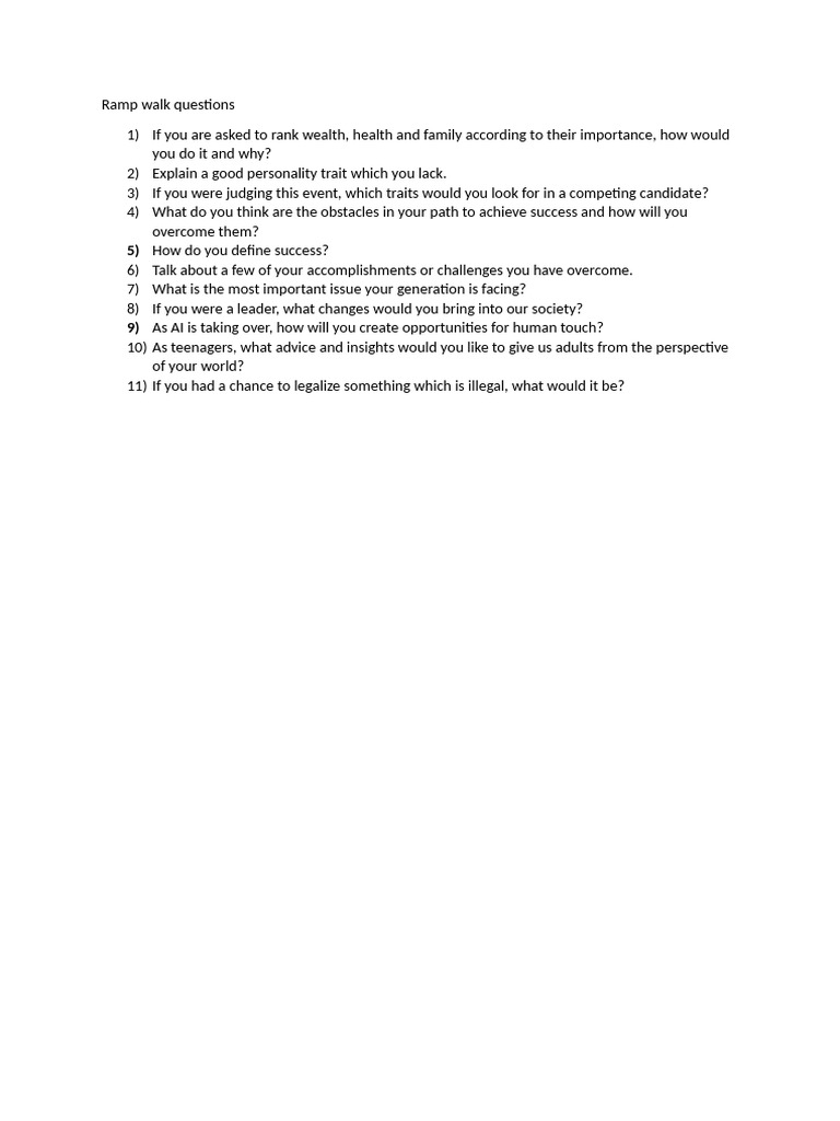 Ramp Walk Questions for Freshers | PDF