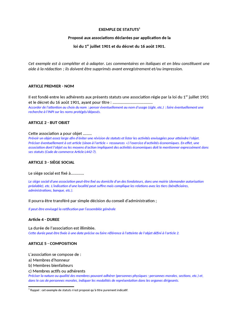 Modèle gratuit de statuts d'association | PDF | Conseil d'administration