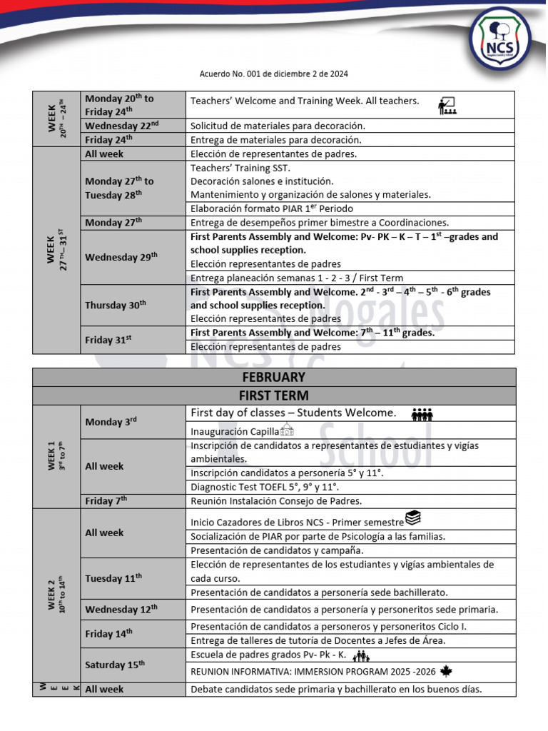 Ncs Schedule First Term 2025 | PDF