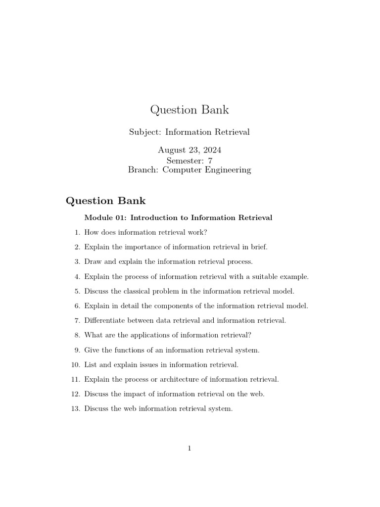 Information Retrieval Question Bank | PDF
