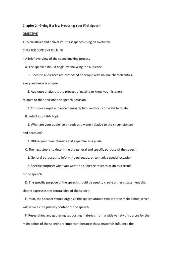 First Speech Preparation Guide | PDF | Nonverbal Communication | Learning