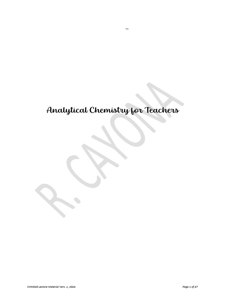 Analytical Chemistry Lecture Notes 2024 | PDF | Acid | Solvation