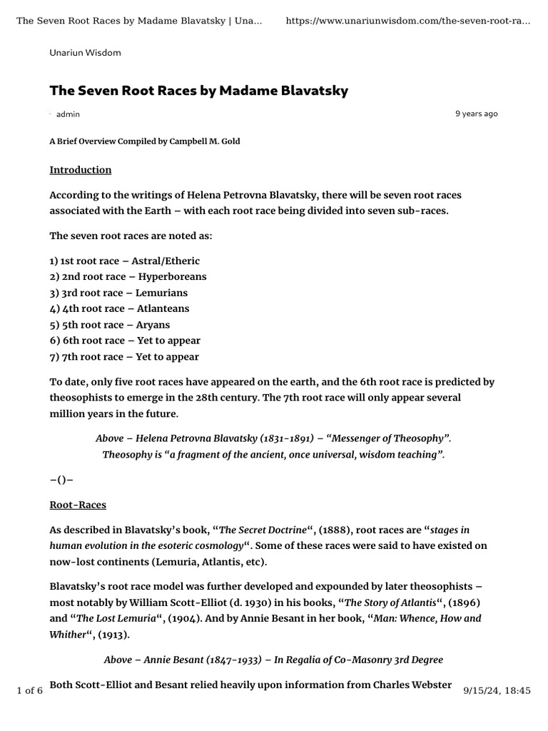 Web. Unariunwisdom - Com The Seven Root Races by Madame Blavatsky | PDF ...
