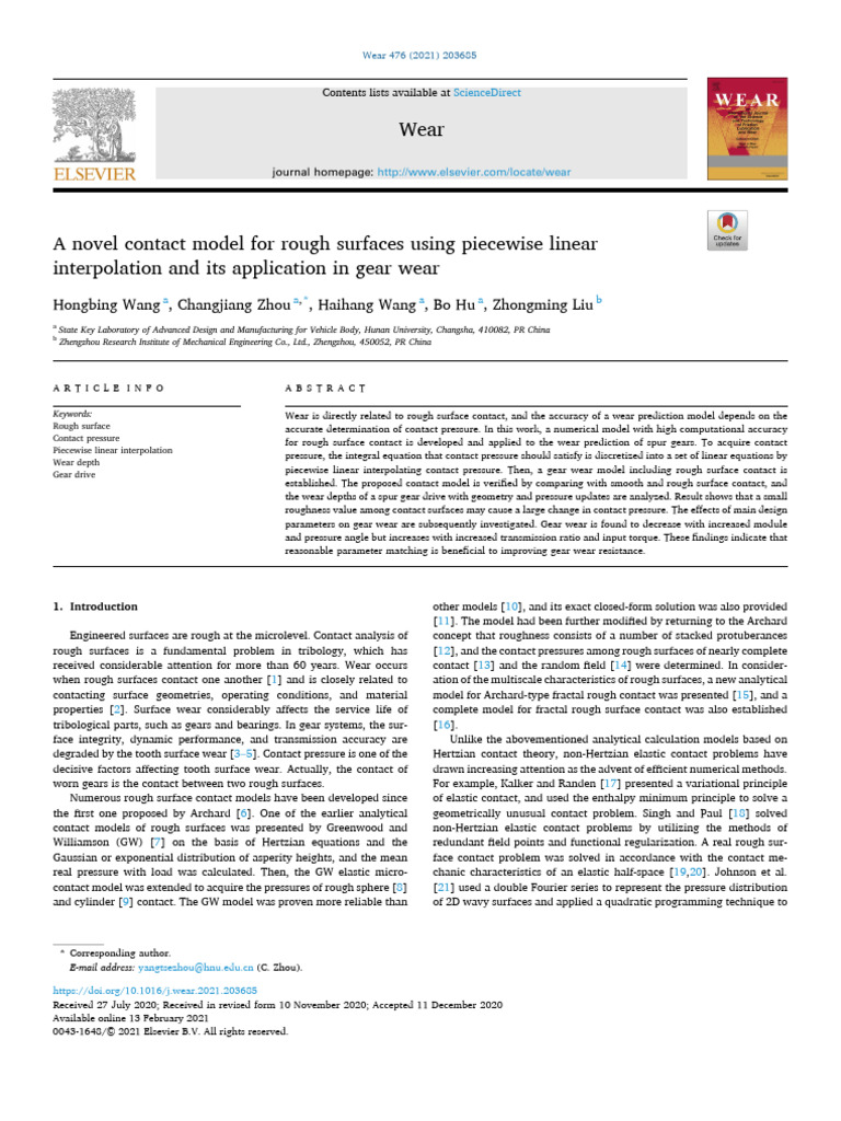 A Novel Contact Model For Rough Surfaces Using Piecewise Linear Inte ...