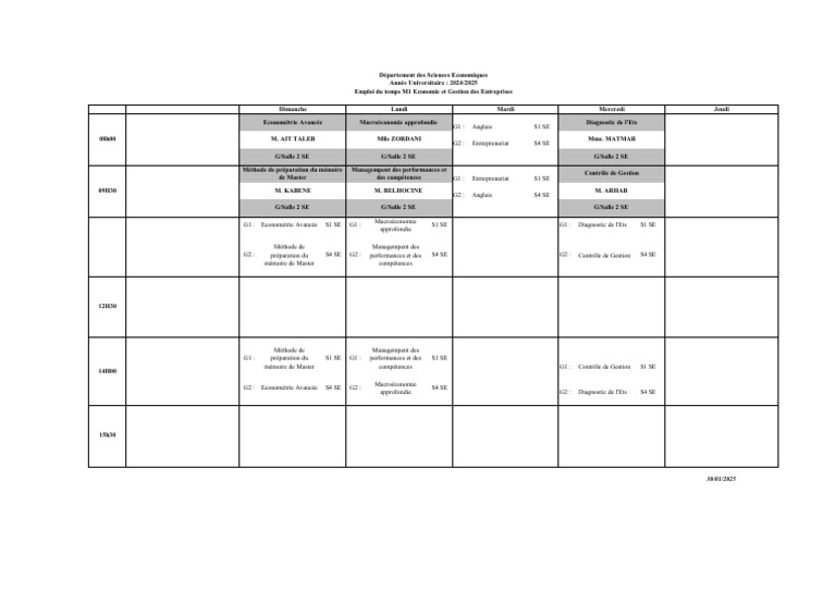 Emploi du temps M1 Économie 2024/2025 | PDF | Économie | Économie