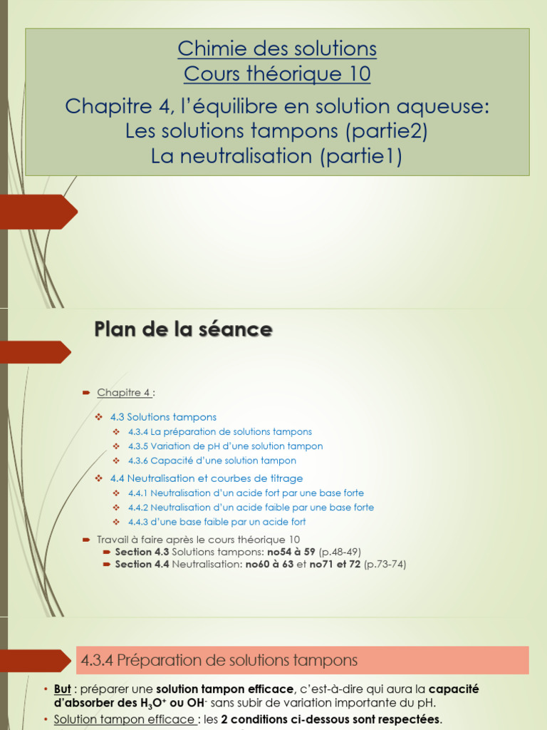 Solutions Tampons et Neutralisation Aqueuse | PDF | Chimie | Titrage