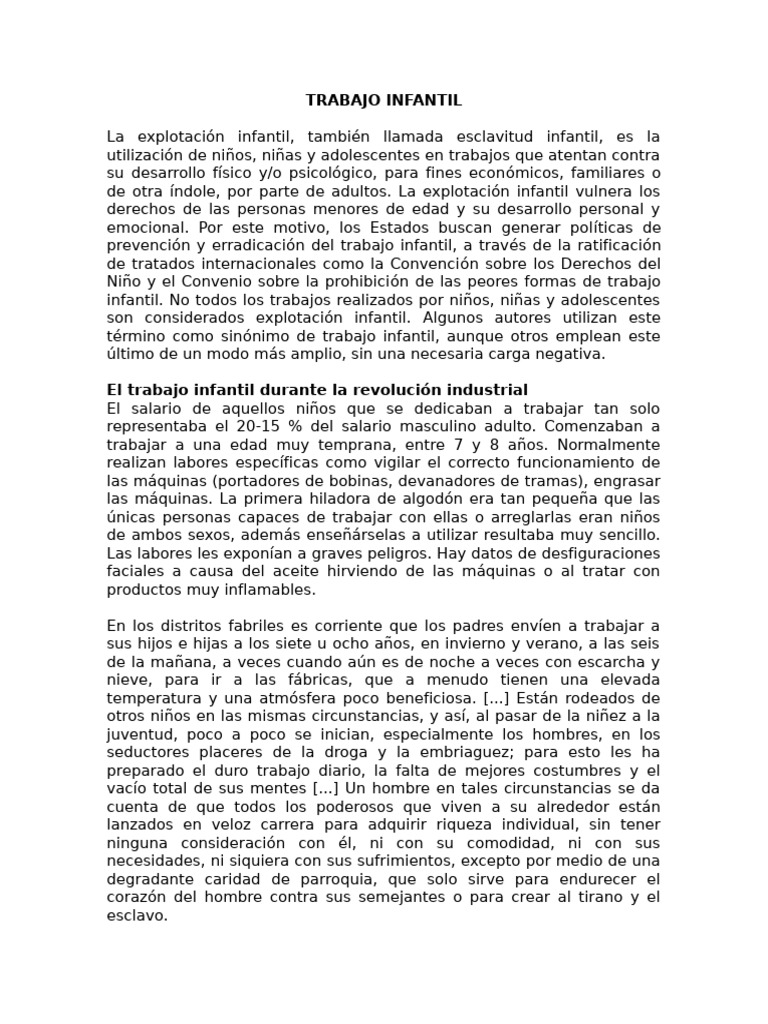 Explotación Infantil en la Revolución Industrial | PDF | Trabajo infantil
