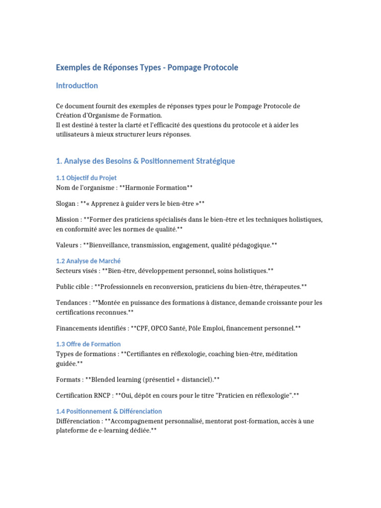 Exemples de Réponses pour Pompage Protocole | PDF
