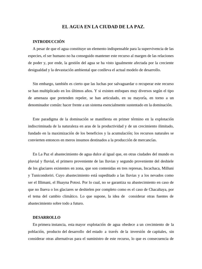 Crisis del Agua en La Paz: Retos y Soluciones | PDF | Agua | Recursos ...