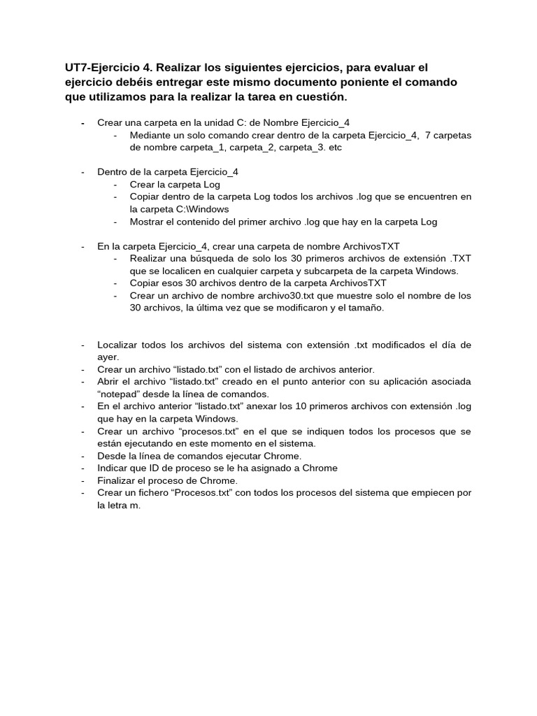 Ejercicios de comandos en Windows | PDF
