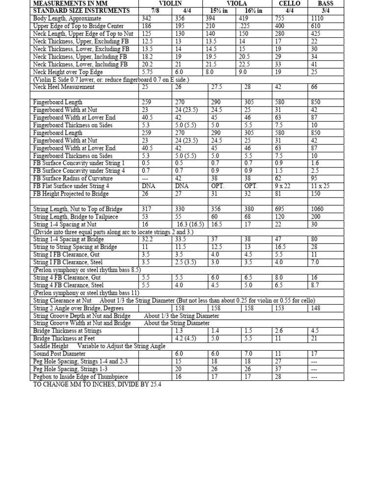 String Instrument Size Guide | PDF | Double Bass | Violin
