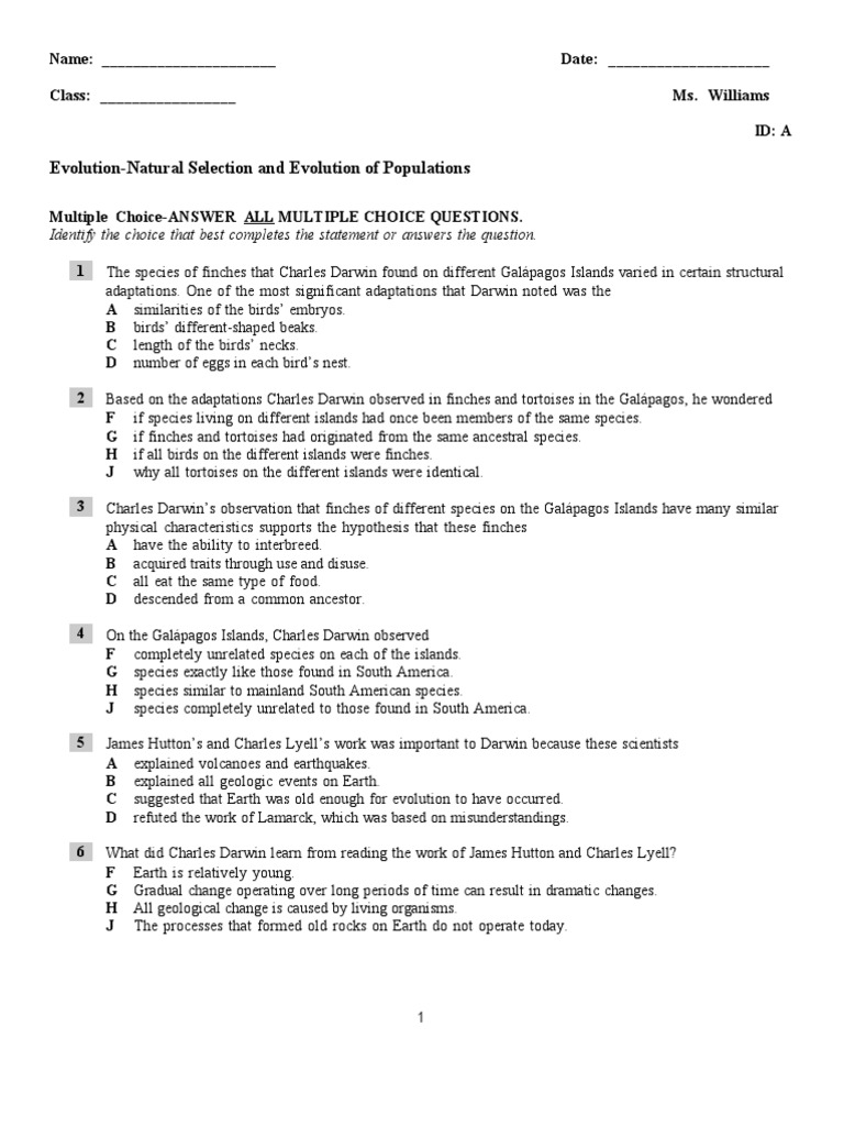 Evolution Test 2012 | PDF | Natural Selection | Evolution