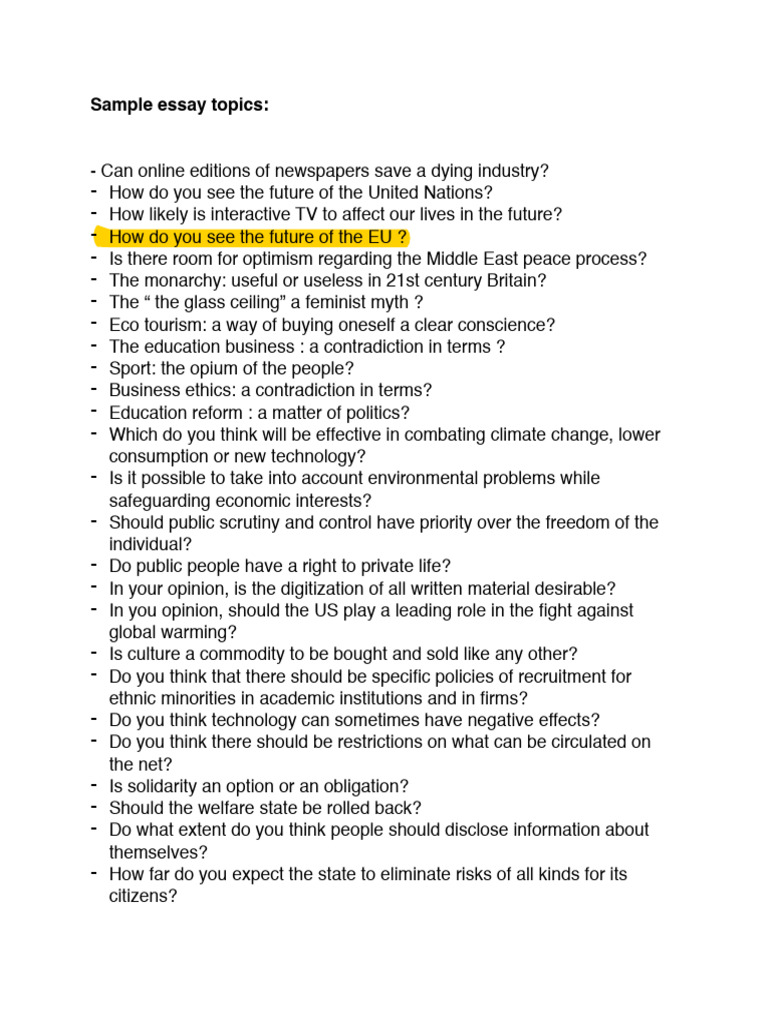 Engaging Essay Topics for Discussion | PDF