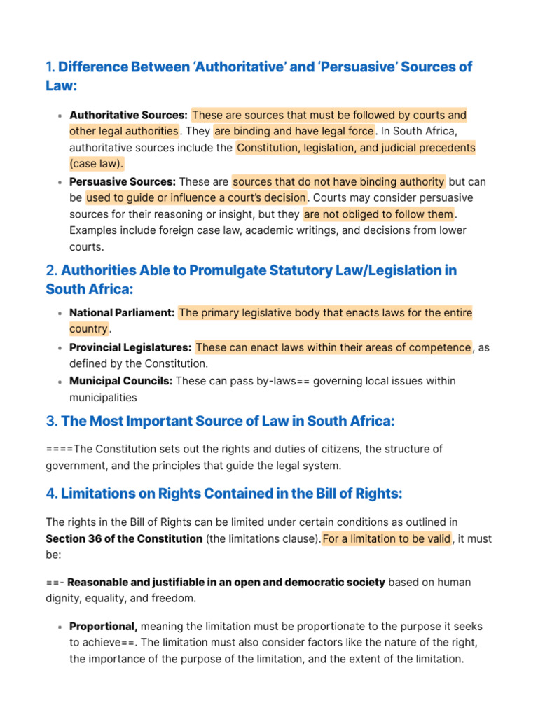 Sources of South African Law Explained | PDF | Case Law | Precedent