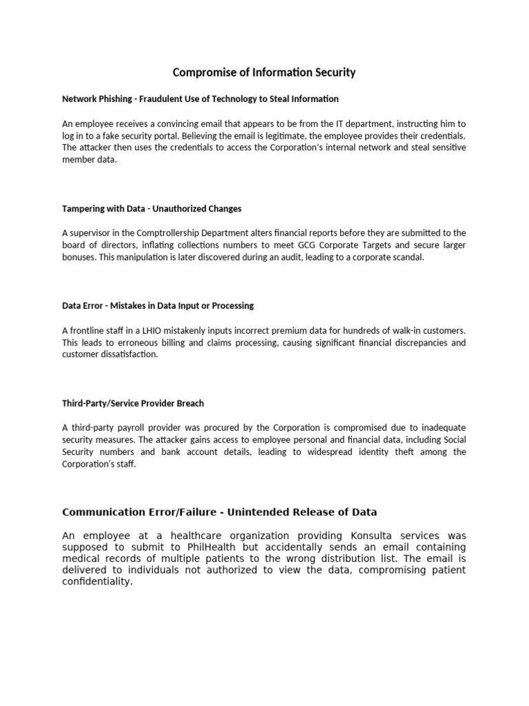 Information Security Breach Scenarios | PDF | Security | Computer Security