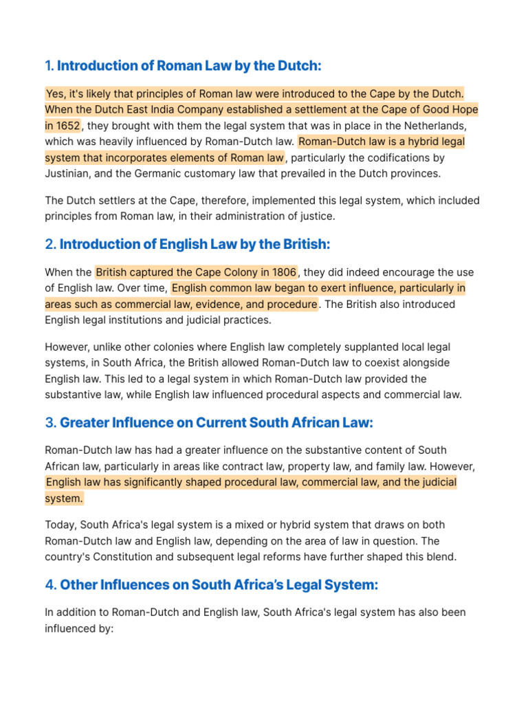 Roman-Dutch Law's Impact on South Africa | PDF | Roman Law | English Law