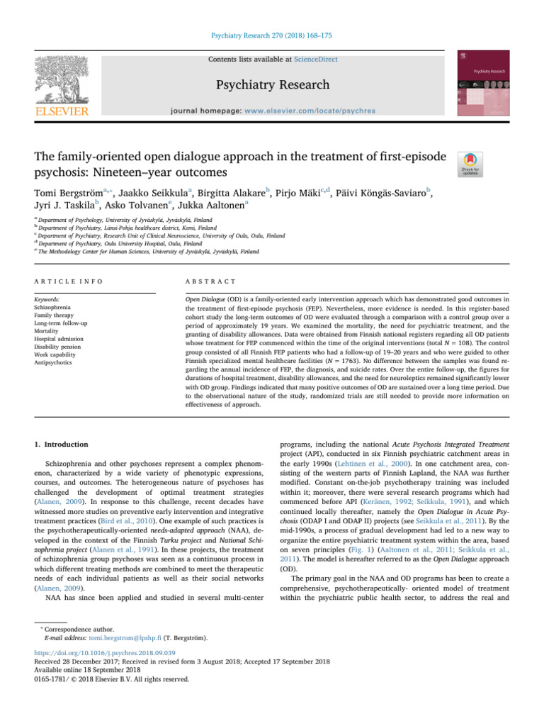 Long-Term Outcomes of Open Dialogue in Psychosis | PDF | Psychiatry ...