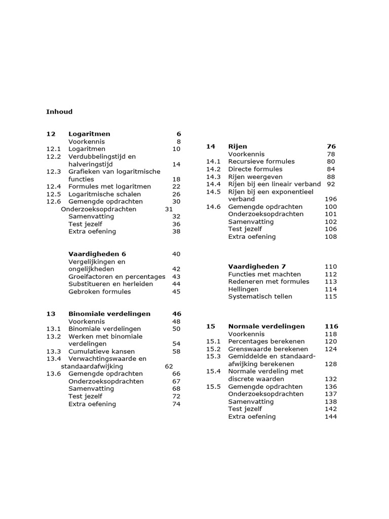 11 Inhoudsopgave Moderne Wiskunde 12 TF Vwo C Deel 3 | PDF