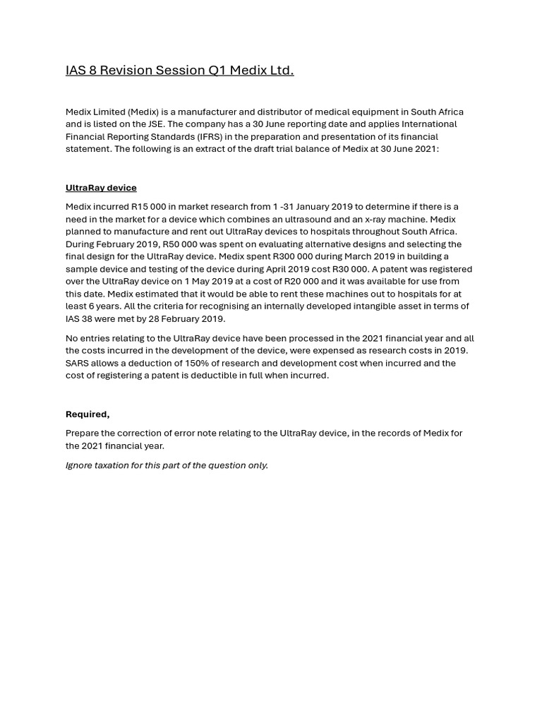 IAS 8 Error Correction for Medix Ltd. | PDF