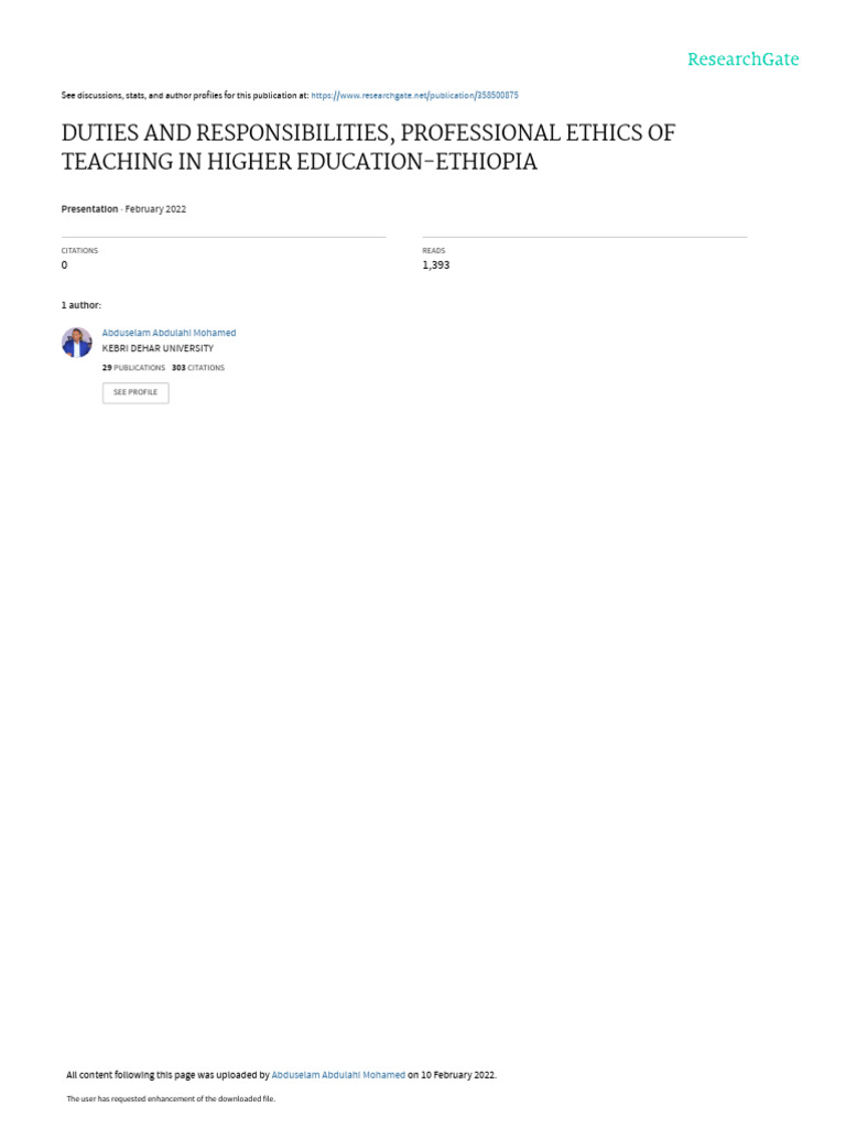 Professional Ethics in Ethiopian Higher Education | PDF | Ethiopia