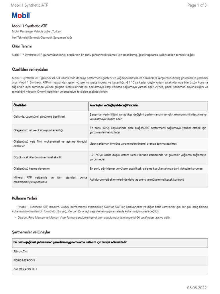 GL XX Mobil 1 Synthetic ATF | PDF