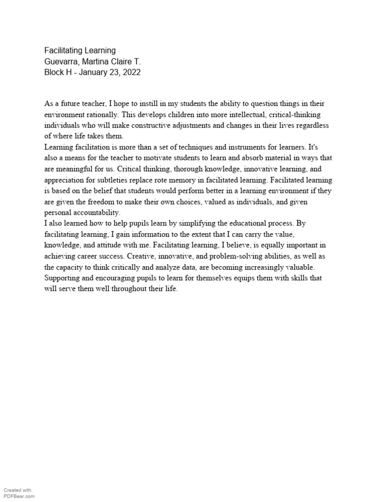 Facilitating Critical Thinking In Education Pdf