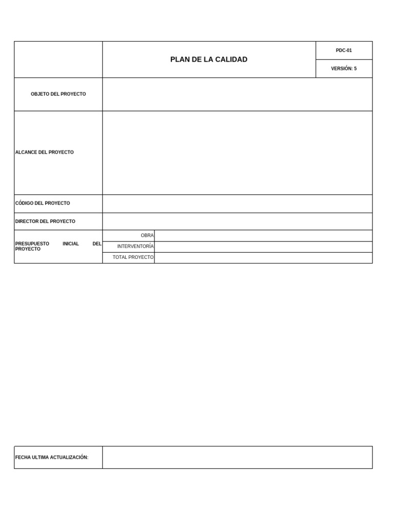 Plan de Calidad para Proyecto de Interventoría | PDF | Presupuesto