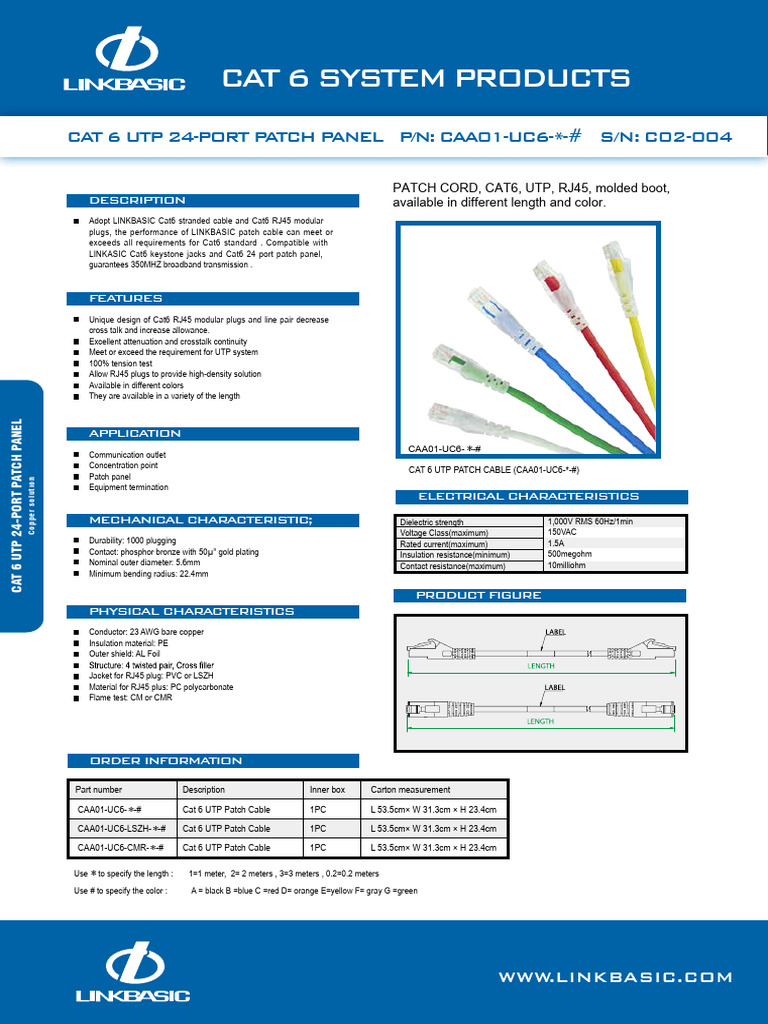 4、Caa01 Uc6cat6utppatchcable 1 | PDF | Electrical Engineering | Electricity